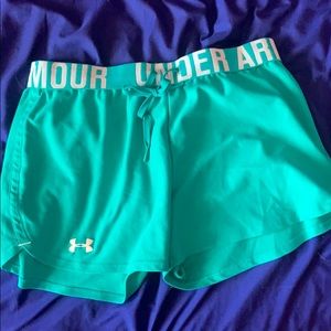 UA teal play up shorts